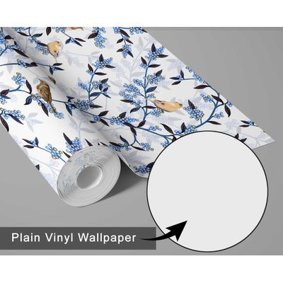Papel de Parede Monocromático Autoadesivo com Pássaros e Ramos, Vinil Azul Removível DIY para Parede de Entrada, Decoração Fácil - S4Sassy 63,5 cm (L) × 609,6 cm (C) / Azul - Vinil Liso