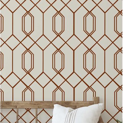 Papel de Parede Autoadesivo Hexágono Geométrico Listrado, Marrom, Vinil Removível para Parede de Entrada, Decoração Fácil - S4sassy 63,5 cm (L) × 304,8 cm (C) / Marrom - Vinil Liso