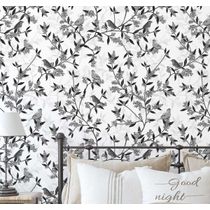 Papel de Parede Autoadesivo Monocromático Pássaros e Galhos, Vinil Removível Cinza, Para Parede de Entrada, Decoração Fácil - S4sassy