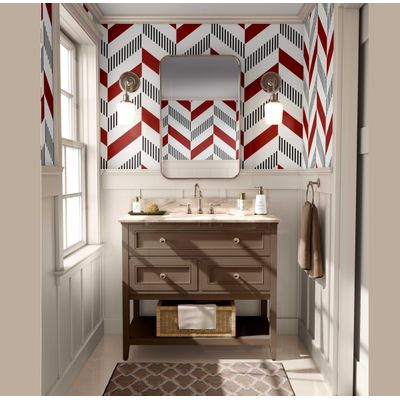 Papel de Parede Autoadesivo Estampa Espinha de Peixe Vermelha, Vinílico Removível para Parede de Destaque da Entrada, Decoração - S4sassy 63,5 cm (L) × 304,8 cm (C) / Vermelho - Vinil Liso