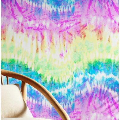 Papel de Parede Autoadesivo Boho Tie-Dye Arco-Íris Papel Contact Vinil À Prova D'Água Multicolor Removível para Quarto e Sala - S4sassy 63,5 cm (L) × 304,8 cm (C) / Multicolorido - Vinil Liso