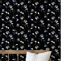 Papel de Parede Autocolante Vinílico Impermeável, Estampa Floral, Preto, Removível, Ideal para Inquilinos, Quarto/Sala/Jantar - S4sassy