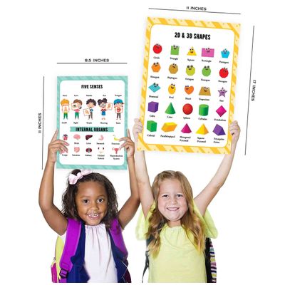 Cartazes Educacionais para Ensino Fundamental, Kit 25 Pôsteres Laminados: Mapas EUA e Mundo, Sistema Solar, Matemática e Mais - Traceease 27,94 Cm × 43,18 Cm / Multicolorido