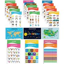 Cartazes Educacionais para Ensino Fundamental, Kit 25 Pôsteres Laminados: Mapas EUA e Mundo, Sistema Solar, Matemática e Mais - Traceease