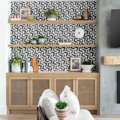 Papel de Parede Autoadesivo Impermeável com Estampa de Flechas Intertravadas, Cinza, Removível para Quarto e Sala de Jantar - S4sassy 63,5 cm (L) × 304,8 cm (C) / Cinza - Vinil Liso