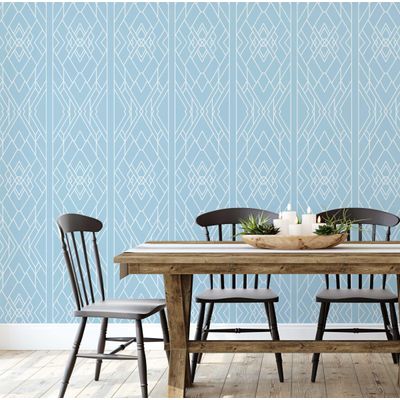 Papel de Parede Autoadesivo Estampa Art Déco Linear à Prova d'água, Azul, Removível, Ideal para Inquilinos, Quarto e Sala - S4sassy 63,5 cm (L) × 304,8 cm (C) / Azul - Vinil Liso