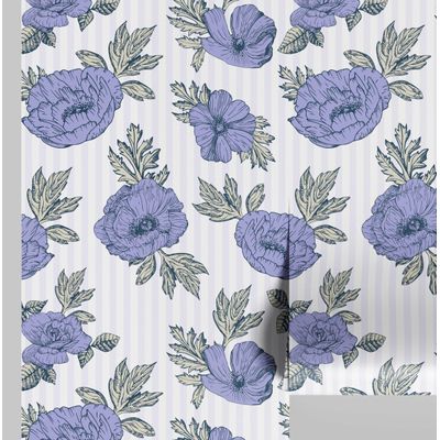 Papel de Parede Autoadesivo Estampa Listrada de Peônias, Vinil Impermeável Removível Roxo para Quarto e Sala de Jantar - S4sassy 63,5 cm (L) × 304,8 cm (C) / Roxo - Vinil Liso