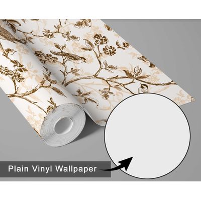 Papel de Parede Autoadesivo Vintage Pássaros e Flores – Revestimento Vinílico Marrom Removível DIY, Papel Contact para Entrada - S4sassy 63,5 cm (L) × 304,8 cm (C) / Marrom - Vinil Liso