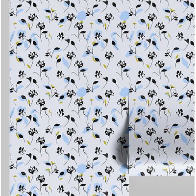 Papel de Parede Autoadesivo com Estampa Floral Artística, Vinil Impermeável Removível, Azul, Ideal para Quarto, Sala e Jantar - S4sassy 63,5 cm (L) × 304,8 cm (C) / Azul - Vinil Liso