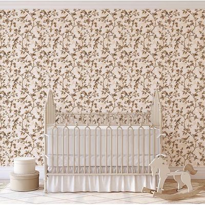 Papel de Parede Autoadesivo Vintage Pássaros e Flores – Revestimento Vinílico Marrom Removível DIY, Papel Contact para Entrada - S4sassy 63,5 cm (L) × 304,8 cm (C) / Marrom - Vinil Liso