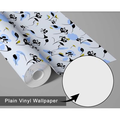 Papel de Parede Autoadesivo com Estampa Floral Artística, Vinil Impermeável Removível, Azul, Ideal para Quarto, Sala e Jantar - S4sassy 63,5 cm (L) × 304,8 cm (C) / Azul - Vinil Liso