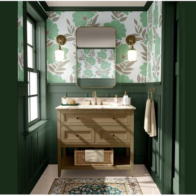 Papel de Parede Autoadesivo Azul com Estampa de Folhagem e Flores, Vinílico Impermeável Removível, Quarto e Sala de Jantar - S4sassy 63,5 cm (L) × 304,8 cm (C) / Verde - Vinil Liso