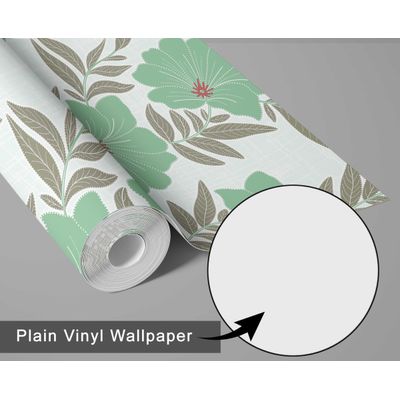 Papel de Parede Autoadesivo Azul com Estampa de Folhagem e Flores, Vinílico Impermeável Removível, Quarto e Sala de Jantar - S4sassy 63,5 cm (L) × 304,8 cm (C) / Verde - Vinil Liso