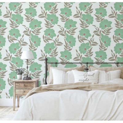 Papel de Parede Autoadesivo Azul com Estampa de Folhagem e Flores, Vinílico Impermeável Removível, Quarto e Sala de Jantar - S4sassy 63,5 cm (L) × 304,8 cm (C) / Verde - Vinil Liso