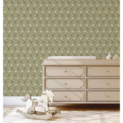 Papel de Parede Autoadesivo Floral Snowdrop Branco, Vinílico Impermeável Removível Verde, para Inquilinos, Quarto e Sala de Jantar - S4sassy 63,5 cm (L) × 304,8 cm (C) / Verde - Vinil Liso