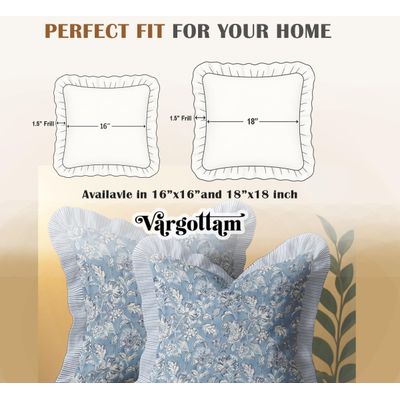 Conjunto 2 Capas de Almofada Twill 100% Algodão, Dupla Face, com Babado e Zíper, Floral, Estilo Farmhouse, sem Enchimento - Vargottam 40,64 Cm × 40,64 Cm – Pacote Com 2 / Azul
