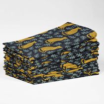 Guardanapos de Algodão 51cm, Estampa Onça e Monstera, Conj. 12, Azul Elegante, para Colheita/Ação de Graças, Lavável à Máquina - Vargottam