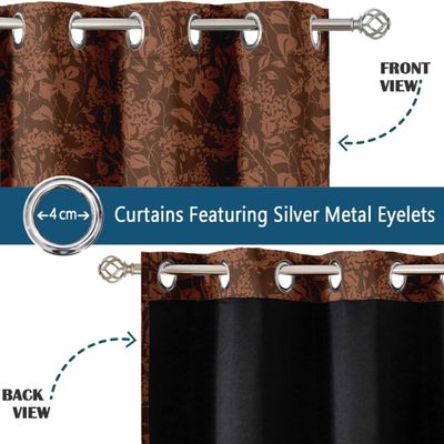 Cortinas Blackout Estampa Folhas de Outono - Conjunto 2 Painéis - Bloqueio de Luz e Isolamento Térmico com Ilhós - Marrom - Vargottam 106,68 Cm (L) × 274,32 Cm (C) / Marrom