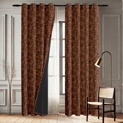 Cortinas Blackout Estampa Folhas de Outono - Conjunto 2 Painéis - Bloqueio de Luz e Isolamento Térmico com Ilhós - Marrom - Vargottam 106,68 Cm (L) × 274,32 Cm (C) / Marrom