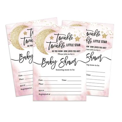 30 Cartões para Chá de Revelação de Gênero Twinkle Twinkle Little Star Preenchíveis - Inkdotpot 5,08 Cm × 8,89 Cm / Branco - Sorteio de Fraldas