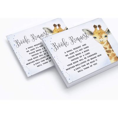 30 Cartões Preenchíveis para Chá de Bebê com Girafa e Animais da Selva, em Branco - Inkdotpot 12,7 Cm × 17,78 Cm / Azul - Conjunto