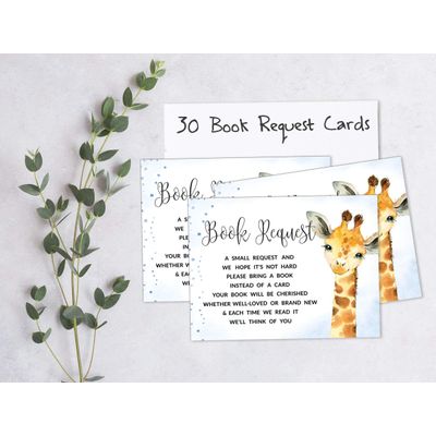 30 Cartões Preenchíveis para Chá de Bebê com Girafa e Animais da Selva, em Branco - Inkdotpot 12,7 Cm × 17,78 Cm / Azul - Conjunto