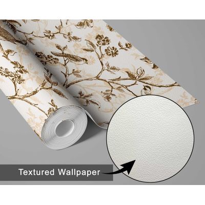 Papel de Parede Autoadesivo Vintage Pássaros e Flores – Revestimento Vinílico Marrom Removível DIY, Papel Contact para Entrada - S4sassy 63,5 cm (L) × 609,6 cm (C) / Marrom - Vinil Texturizado