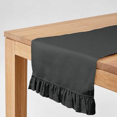 Caminho de Mesa Lavável Cinza em Algodão Slub para Mesa de Jantar, Decoração para Casa - Vargottam 35,56 Cm (L) × 228,6 Cm (C) / Cinza