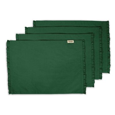 Decoração para Casa: Sousplats Reversíveis com Babado para Mesa de Jantar - Vargottam 45,7 Cm (L) × 30,5 Cm (C) – Pacote Com 4 / Verde