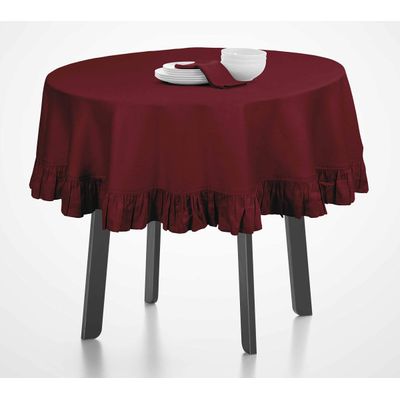 Toalha de Mesa de Algodão com Babados, Redonda, Capa Protetora Lisa, Estilo Farmhouse, Lavável, Vermelha - Vargottam 137,16 Cm – Redondo / Vermelho