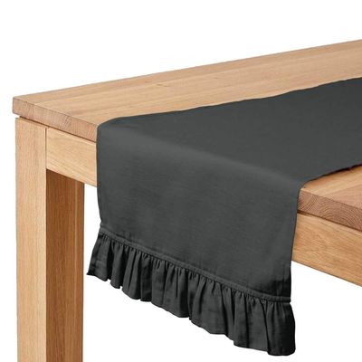 Caminho de Mesa Lavável Cinza em Algodão Slub para Mesa de Jantar, Decoração para Casa - Vargottam 35,56 Cm (L) × 228,6 Cm (C) / Cinza