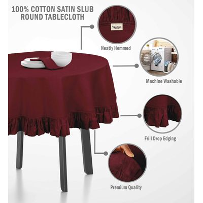 Toalha de Mesa de Algodão com Babados, Redonda, Capa Protetora Lisa, Estilo Farmhouse, Lavável, Vermelha - Vargottam 137,16 Cm – Redondo / Vermelho