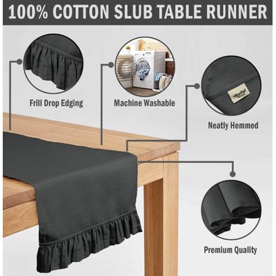 Caminho de Mesa Lavável Cinza em Algodão Slub para Mesa de Jantar, Decoração para Casa - Vargottam 35,56 Cm (L) × 228,6 Cm (C) / Cinza