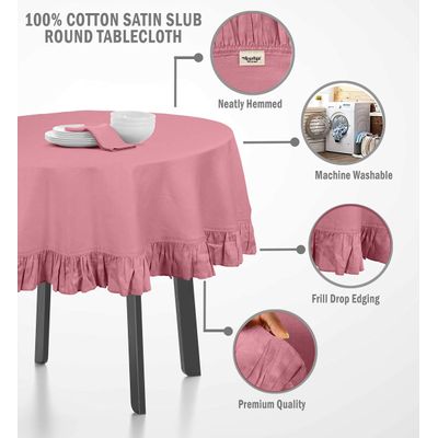 Toalha Redonda de Mesa de Algodão com Babados, Capa Protetora Lisa Lavável Estilo Rústico, Rosa - Vargottam 137,16 Cm – Redondo / Rosa