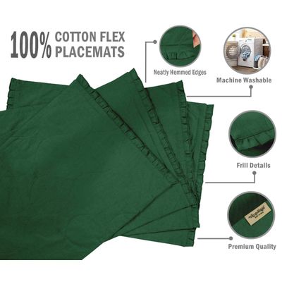 Decoração para Casa: Sousplats Reversíveis com Babado para Mesa de Jantar - Vargottam 45,7 Cm (L) × 30,5 Cm (C) – Pacote Com 4 / Verde