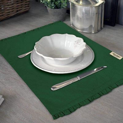 Decoração para Casa: Sousplats Reversíveis com Babado para Mesa de Jantar - Vargottam 45,7 Cm (L) × 30,5 Cm (C) – Pacote Com 4 / Verde