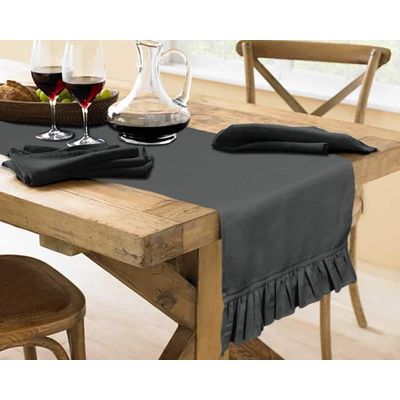 Caminho de Mesa Lavável Cinza em Algodão Slub para Mesa de Jantar, Decoração para Casa - Vargottam 35,56 Cm (L) × 228,6 Cm (C) / Cinza
