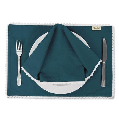 Decoração para Casa: Jogo Americano de Renda Lavável e Guardanapos para Mesa de Jantar - Vargottam 30,48 Cm × 45,72 Cm – Pacote Com 6 / Azul