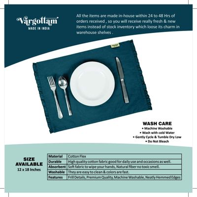 Decoração para Casa: Sousplats Reversíveis com Babado para Mesa de Jantar - Vargottam 45,7 Cm (L) × 30,5 Cm (C) – Pacote Com 4 / Verde