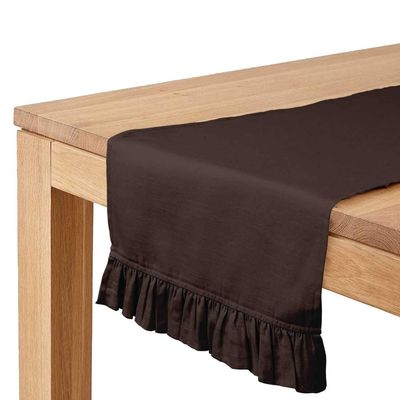 Caminho de Mesa com Babado Marrom para Decoração de Casa e Cozinha - Vargottam 35,56 Cm (L) × 228,6 Cm (C) / Marrom