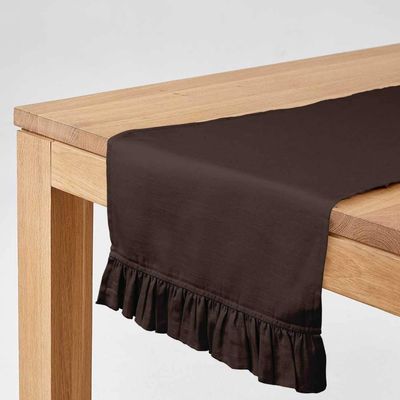 Caminho de Mesa com Babado Marrom para Decoração de Casa e Cozinha - Vargottam 35,56 Cm (L) × 228,6 Cm (C) / Marrom
