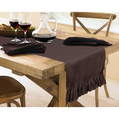 Caminho de Mesa com Babado Marrom para Decoração de Casa e Cozinha - Vargottam 35,56 Cm (L) × 228,6 Cm (C) / Marrom