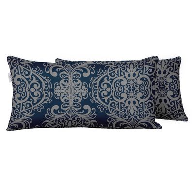 Capa Lombar em Poliéster para Uso Interno/Externo, À Prova D'Água, Retangular para Almofada de Pátio - Vargottam 30,48 Cm × 45,72 Cm / Azul