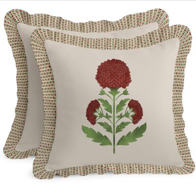 Capas de Almofada com Babado Estilo Farmhouse, Algodão, Jogo com 2, Estampa Floral Frente e Verso, Fecho com Zíper - Vargottam 40,64 Cm × 40,64 Cm – Pacote Com 2 / Bege