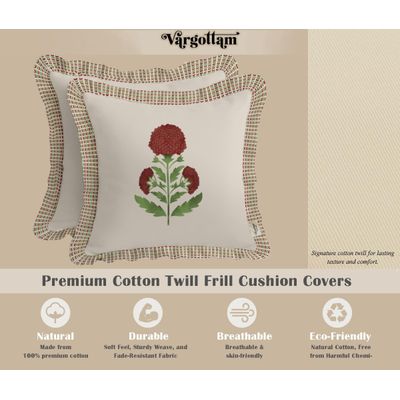 Capas de Almofada com Babado Estilo Farmhouse, Algodão, Jogo com 2, Estampa Floral Frente e Verso, Fecho com Zíper - Vargottam 40,64 Cm × 40,64 Cm – Pacote Com 2 / Bege