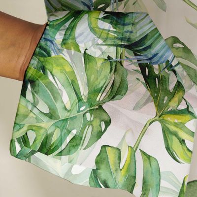 Cortinas Extra Longas Estampa Folhas Tropicais Verdes para Janelas/Portas de Altura Dupla, 2 Painéis, Ilhós, Georgette Filtrante - Vargottam 106,68 Cm (L) × 274,32 Cm (C) / Verde