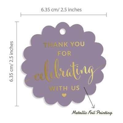 Obrigado por Celebrar Conosco: Etiquetas Papel Metalizadas Penduradas - Chá de Noiva/Chá de Bebê/Aposent./Casamento/Aniversário - Inkdotpot 50 Etiquetas Metalizadas / Roxo - Ouro Rosé