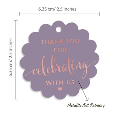 Obrigado por Celebrar Conosco: Etiquetas Papel Metalizadas Penduradas - Chá de Noiva/Chá de Bebê/Aposent./Casamento/Aniversário - Inkdotpot 50 Etiquetas Metalizadas / Roxo - Ouro Rosé