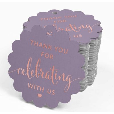 Obrigado por Celebrar Conosco: Etiquetas Papel Metalizadas Penduradas - Chá de Noiva/Chá de Bebê/Aposent./Casamento/Aniversário - Inkdotpot 50 Etiquetas Metalizadas / Roxo - Ouro Rosé