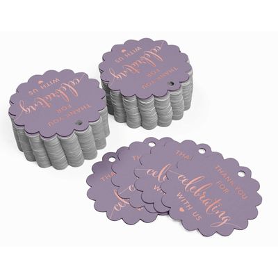Obrigado por Celebrar Conosco: Etiquetas Papel Metalizadas Penduradas - Chá de Noiva/Chá de Bebê/Aposent./Casamento/Aniversário - Inkdotpot 50 Etiquetas Metalizadas / Roxo - Ouro Rosé